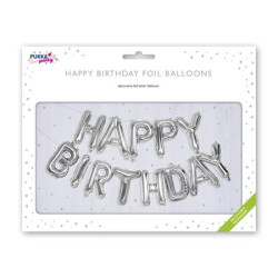 Baln, 40 cm, PUKKA PAD "Happy Birthday", strieborn